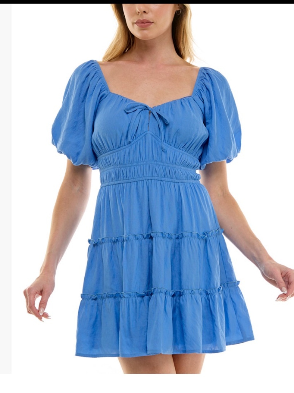NWT Trixxi Junior’s Bubble-Sleeve Tie Front Tiered Dress